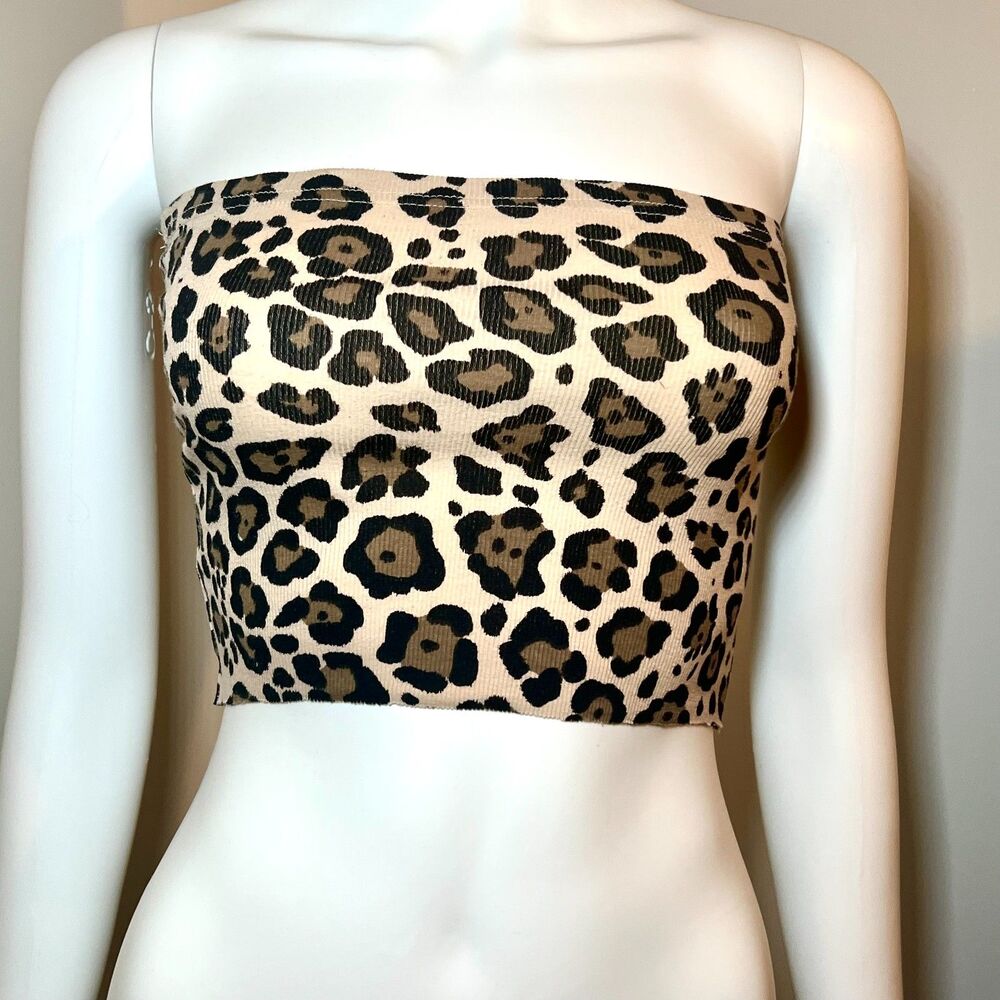 Leopard Cheetah Animal Print Cropped Tube Top S Retro Indie Y2K Mcbling Mob Wife